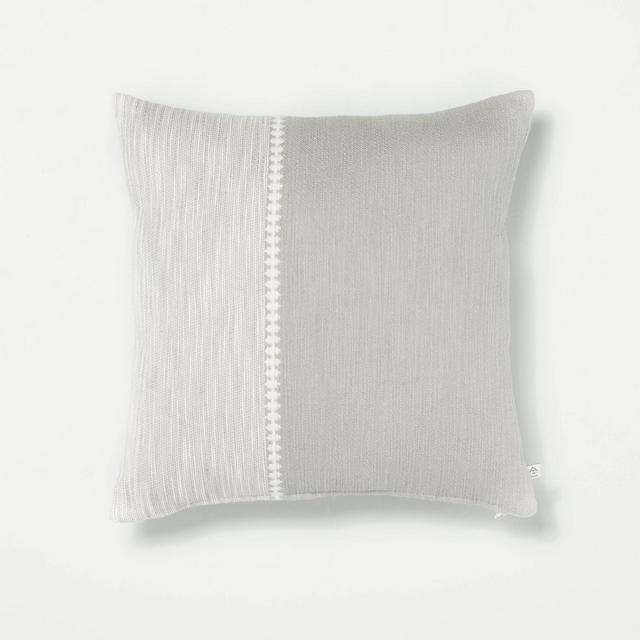 18" x 18" Diamond Stripe Color Block Bed Pillow with Zipper Jet Gray/Sour Cream - Hearth & Hand™ with Magnolia