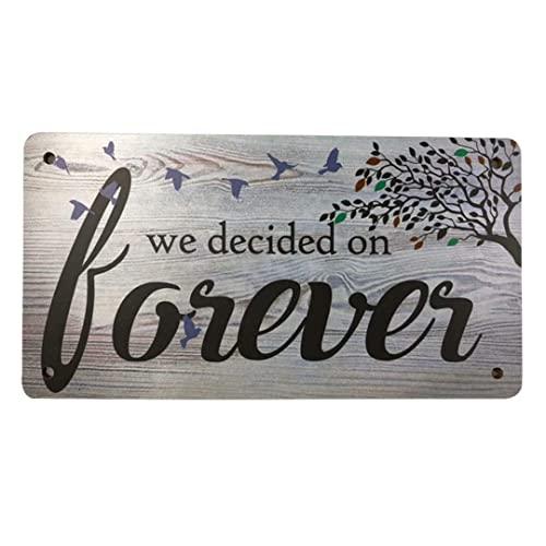 Funny Sign Wood Rustic We Decided On Forever Vintage Style Hanging Wall Art Sign Decor for Home Kitchen Bar Workshop Coffee 10’’ x 5’’