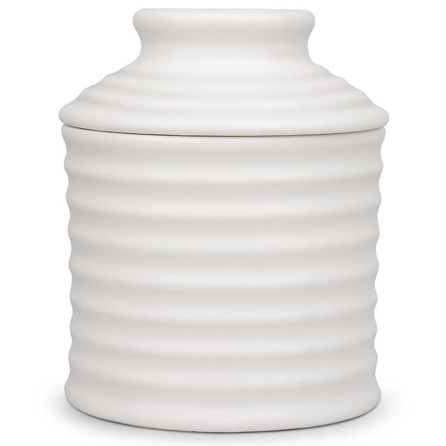 JERSINWEI Ceramic Butter Crock,French Butter Dish with Lid for Counter with Water Line - Keeps Your Butter Fresh and Spreadable,Original Torsade Collection - Matte Ivory,Perfect Gift for Her.