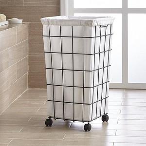 Black Wire Hamper with Wheels and Liner