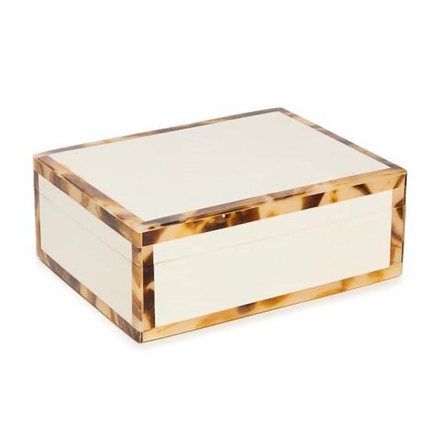Tizo Design Women's White Bone Resin with Faux Horn Border Box