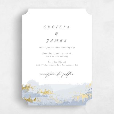 Blue Ticket Wedding Invitation - Ione Portrait Foil