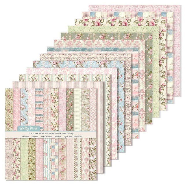 24 Sheets/24 Designs Scrapbook Paper Double Sided Boho Floral decorative craft Pattern Paper for DIY Cards, Junk Journaling, Scrapbooking Supplies and Photo Album Decor (Pink-2075, 12x12 Inch)