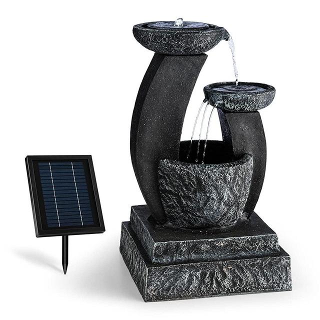blumfeldt Grosseto • 3-Tier Outdoor Solar Powered Garden Fountain • 3W Solar Panel • LED Light • Polyresin • Stone Finish • Grey