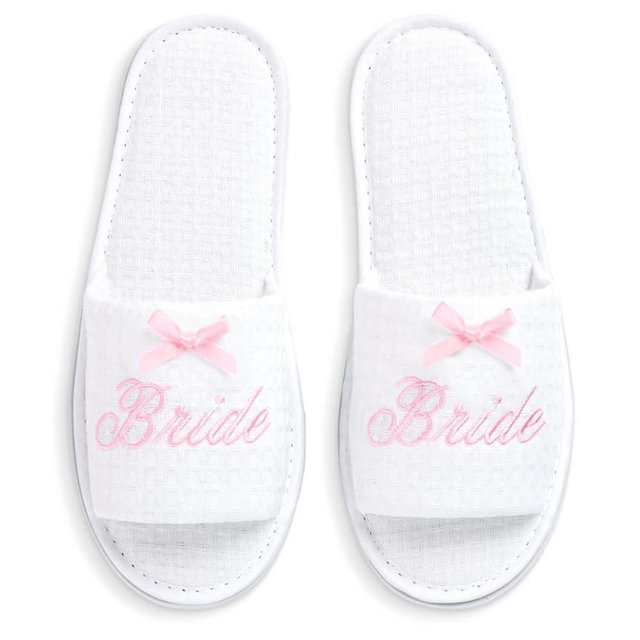 xo, Fetti Bride Waffle Slippers, White + Pink | Bride To Be Gift, Bachelorette Decorations, Wedding Day Footwear, Bridal Accessory