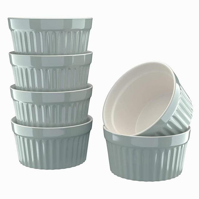 Kook 8 oz Porcelain Ramekins, Oven Safe, For Baking Pot Pies, Creme Brulee. Lava Cake, Set of 6 (Bay Leaf)