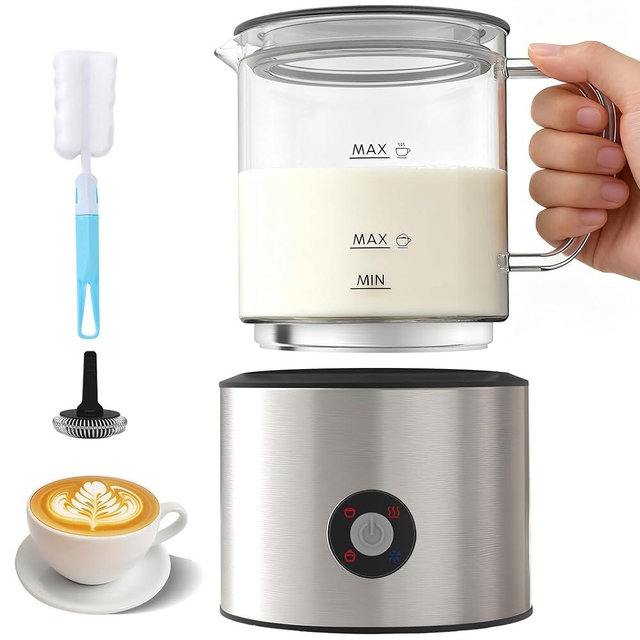 Detachable Milk Frother, 4 in 1 Milk Frother and Steamer, Dishwasher Safe, Glass Frother 16.9oz Warm and Cold Foam Maker, Electric Milk Frother for Coffee, Latte, Hot Chocolate (Silver)