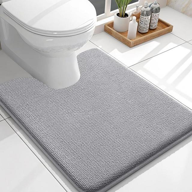 OLANLY Toilet Rugs U-Shaped 24x20, Extra Soft Absorbent Thick Memory Foam Contour Bathroom Rugs, Dry Quickly, Machine Washable, Non-Slip Toilet Bath Mat, Home Decor Accessories, Grey
