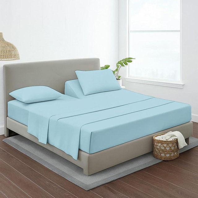 MyGiza Sheets 4 Pcs Flex Head King Sheets Sets for Adjustable Beds, 100% Certified Giza Cotton Top Split King 34 Inch Down Sheets fits 16" deep Mattress, Sky Blue