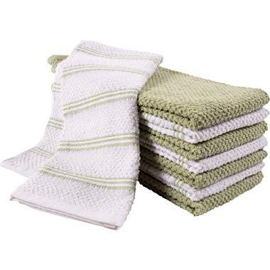KAF Home Pantry Piedmont Terry Kitchen Towels | Set of 8, 16 x 26 inch, Absorbent Terry Cloth Dish Towels, Hand Towels, Tea Towels | Perfect for Kitchen Spills, Cooking, and Messes - Sage Green