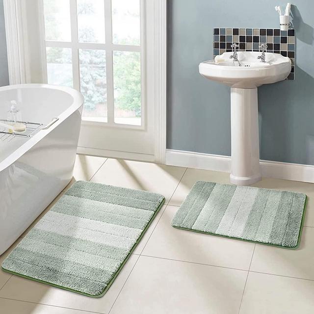 2 Pcs Ombre Bath Rug Set Bathroom Rugs, Non Slip Ultra Soft and Water Absorbent Bath Carpet, Machine Washable Quick Dry Bedroom Floor Mat Living Rug Green