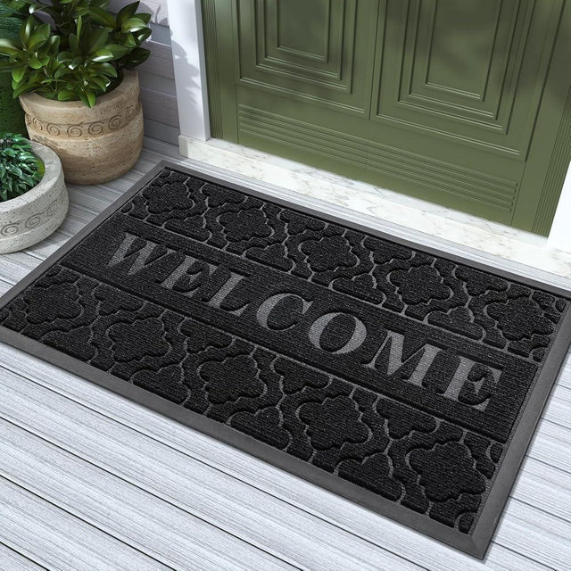 Yimobra Welcome Door Mat, Heavy Duty Sturdy Front Door Mat for Home Entrance, Garage and Garden Outside Entryway Floor Mat, Non Slip, Fade Resistant, Easy Clean, 36 x 24 Inch, Black
