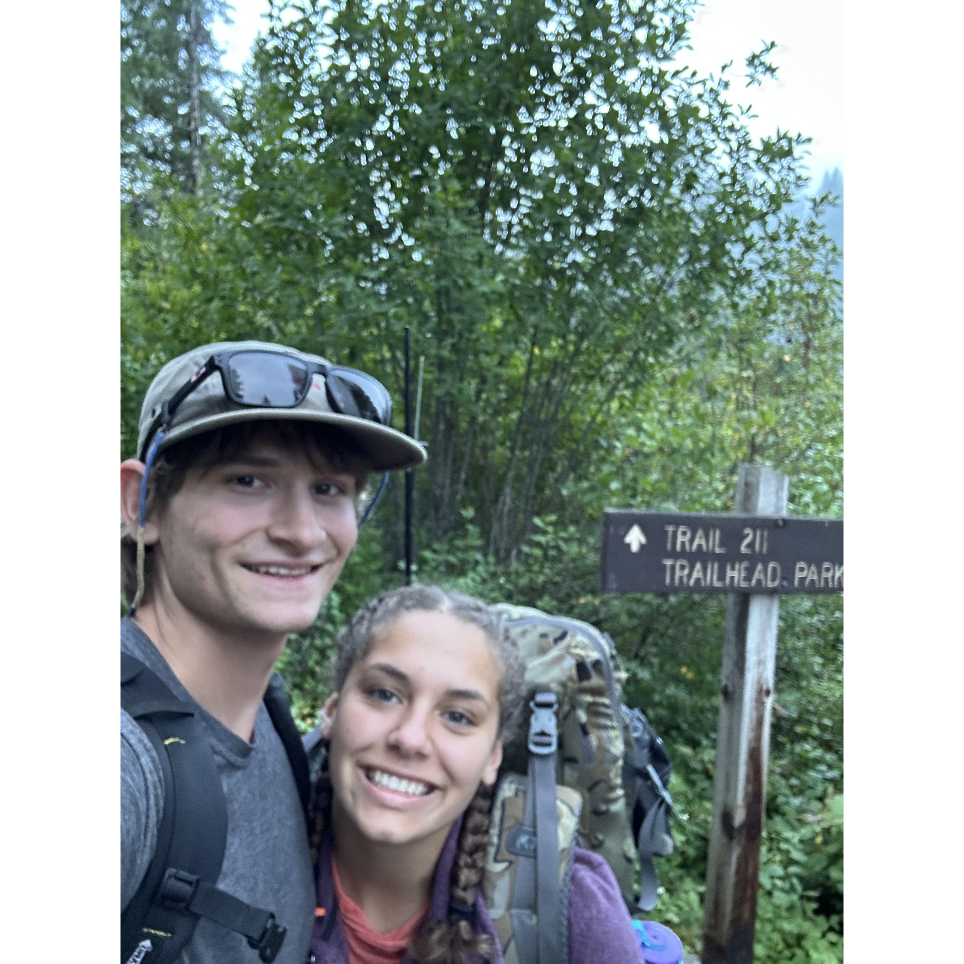 This photo was taken on August 11th, 2023. This was our first backpacking trip together. This photo was taken from a trailhead on the Lochsa River. We hiked 17 miles this day!
