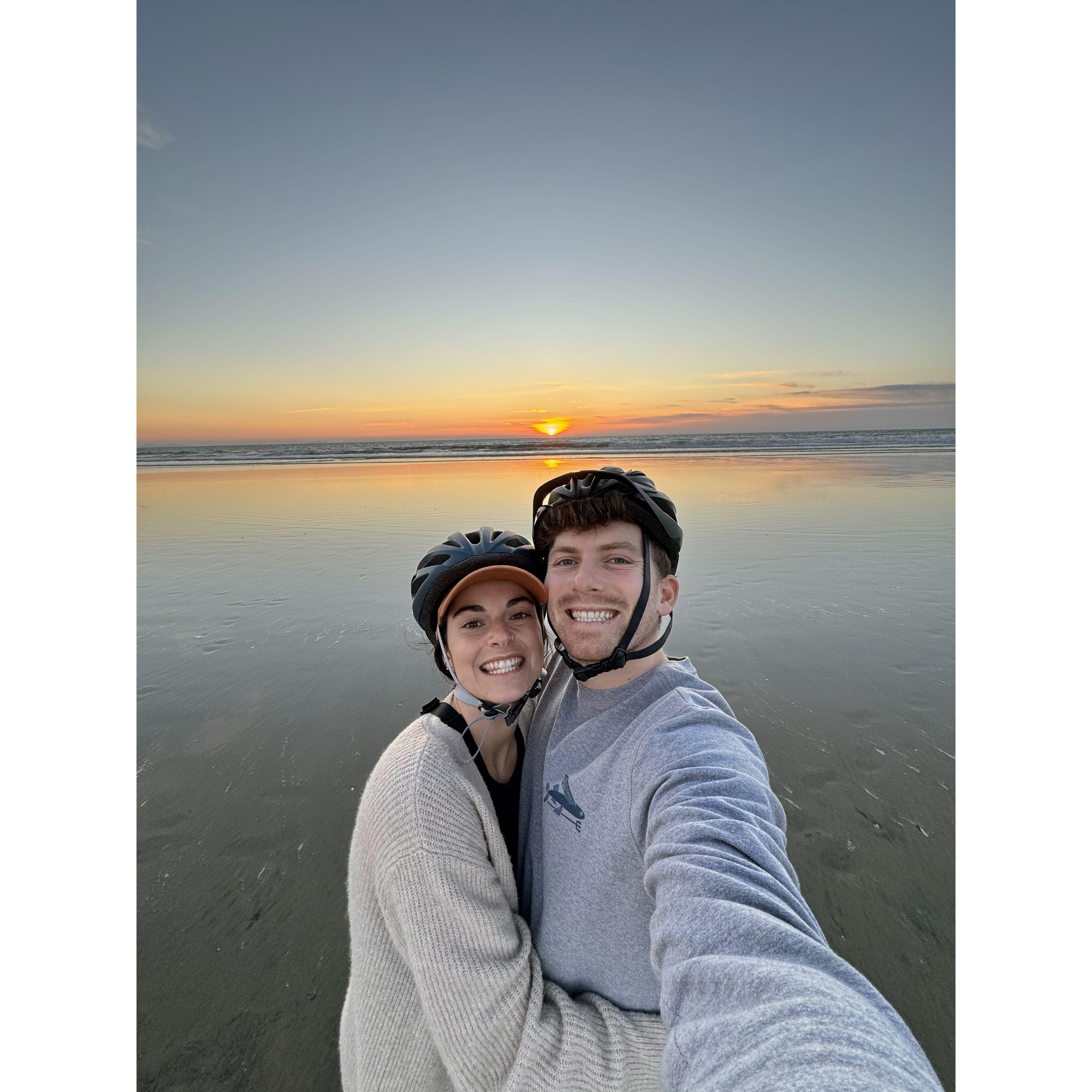 Biking along the beach in San Diego for sunset