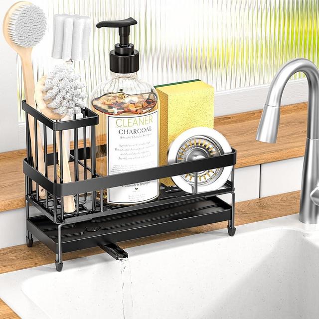 masadi Sink Organizer Caddy Countertop for Kitchen, Black Dish Sponge Holders, Instant Dry Brush Holders, Kitchen Storage Organziation Essentials and Decor