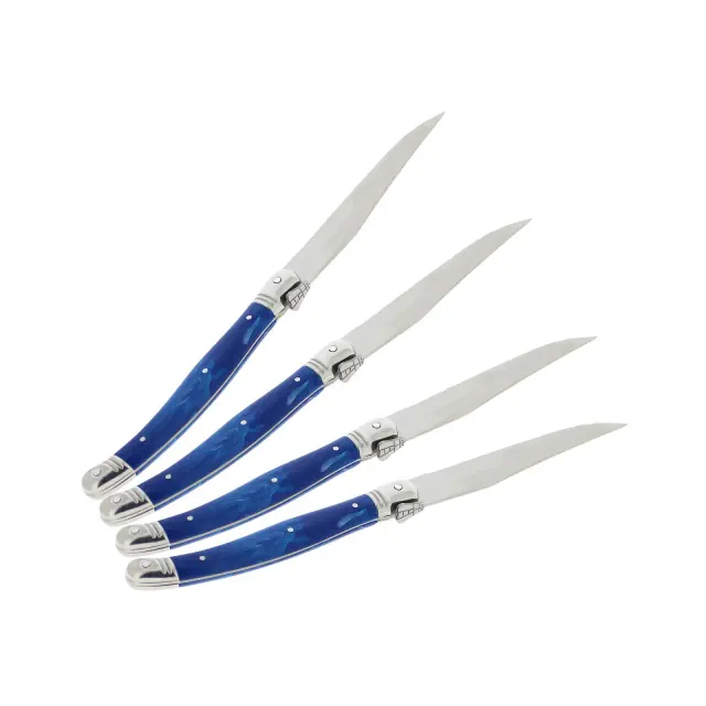 4pk Stainless Steel Laguiole Faux Marble Steak Knives Blue - French Home: Dishwasher Safe, Serrated, Ergonomic Design