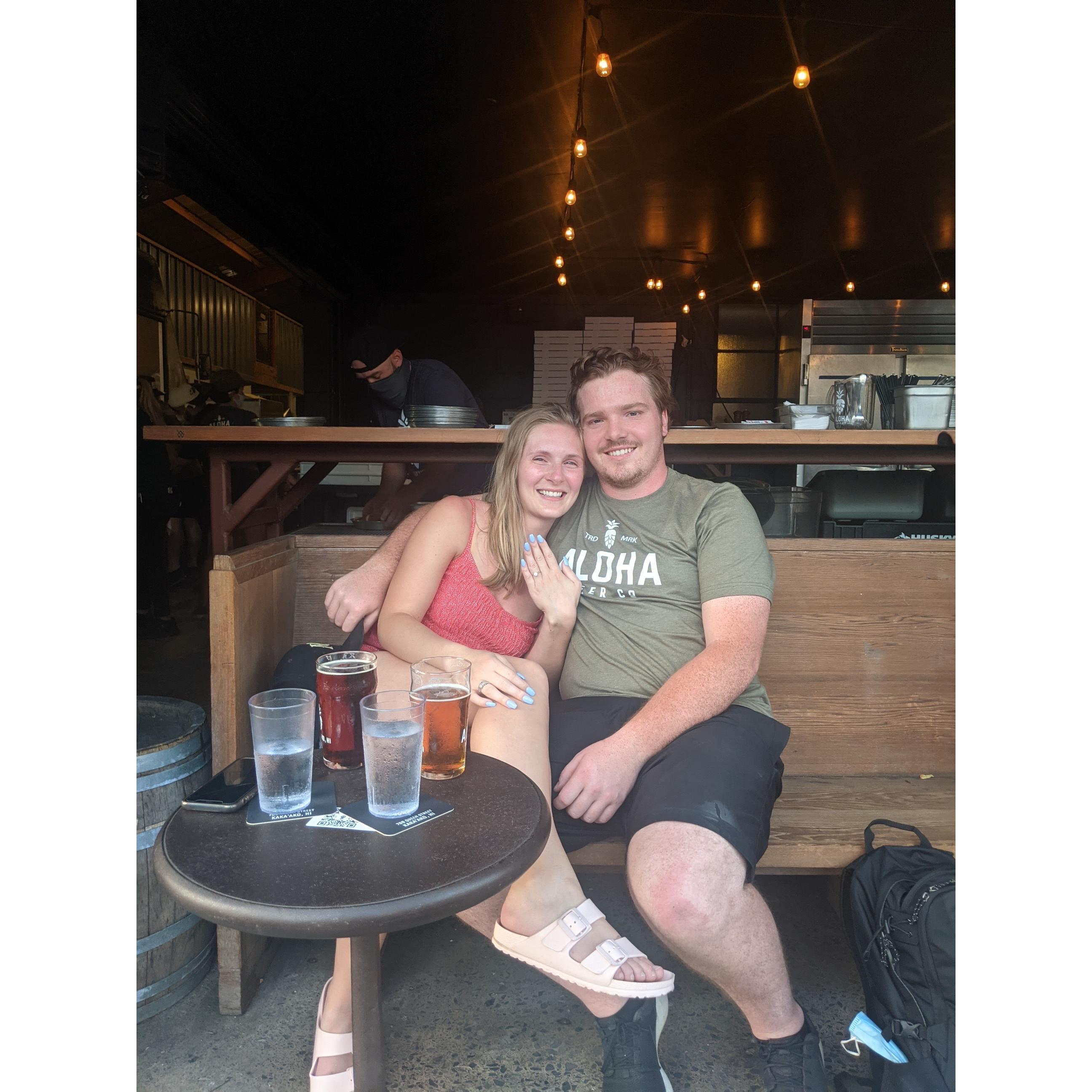 Engaged at Aloha Brewery, Hawaii, 2021