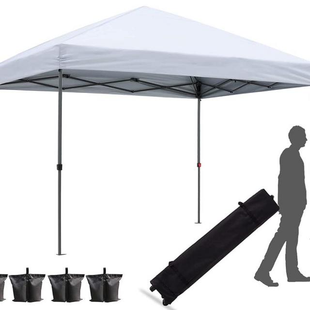 HLONG pop up Canopy Tent for Backyard Outdoor Portable Easy with Wheeled Carry Bags,4Ropes and Stakes and 4 sandbags（10x10,White）
