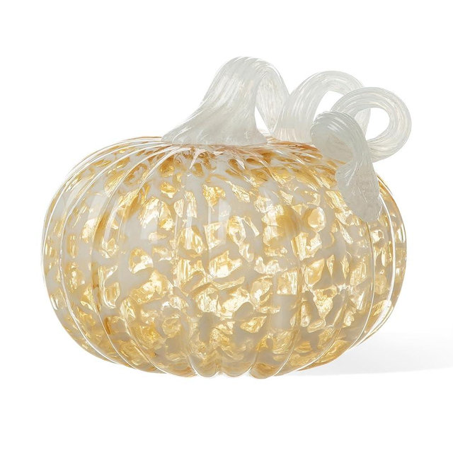 Glitzhome Fall Glass Pumpkin Decor Hand Blown Glass Pumpkin Table Top Home Decor for Fall Harvest & Thanksgiving Decorating, 5" H, Amber