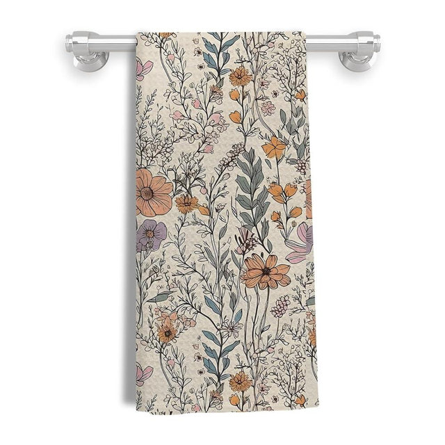 Kemingni Vintage Floral Kitchen Towels, 70s Retro Flower Dish Towels Tea Towels for Kitchen, Floral Hand Towels for Bathroom, Floral Bathroom Kitchen Decor, 16x24 Inches