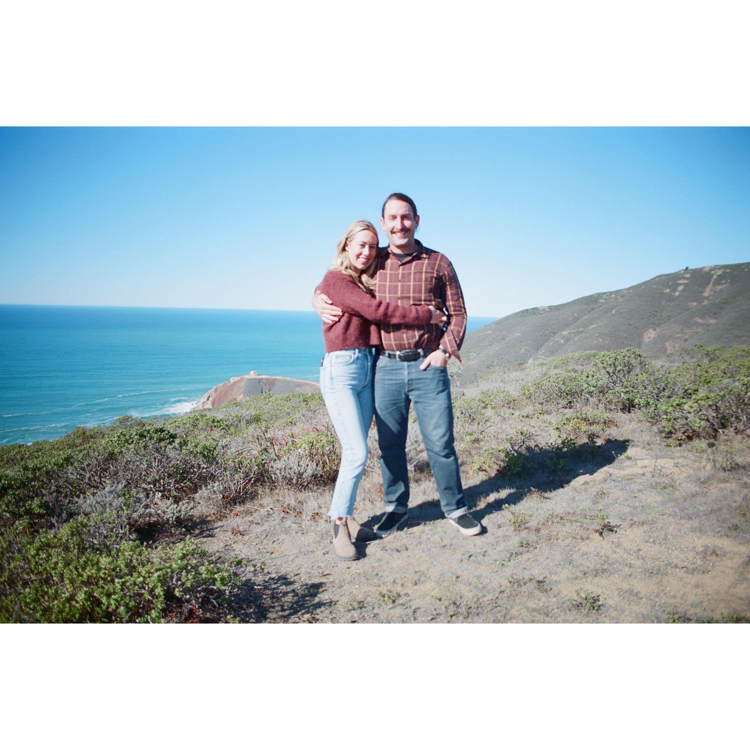 Right before George popped the question. He told me we were taking photos for our Christmas card. He went back after and set up the timer, got down on one ring and pulled out a ring!