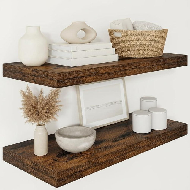 Vivelove 12" Deep Floating Shelves for Wall 30" Long, Wall Shelves for Living Room Bedroom Bathroom Kitchen Laundry Room, Farmhouse Rustic Shelves for Home Decor, 30" X 12" X 2" Set Of 2, Rustic Brown