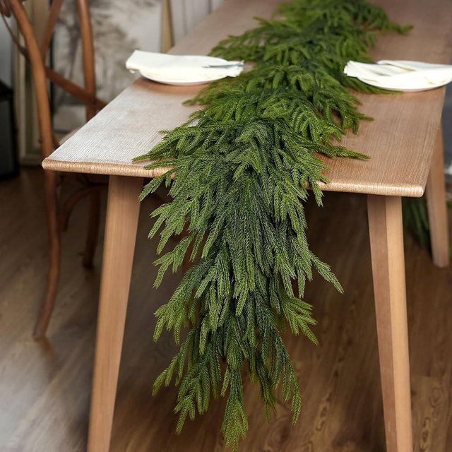 Real Touch Christmas Norfolk Pine Garland - 6ft Artificial Christmas Garland Fake Pine Needles Faux Green Garland for Fireplace,Table,Window,Stairs,Mante,Holiday Indoor Outdoor Xmas Decor(2PCS)