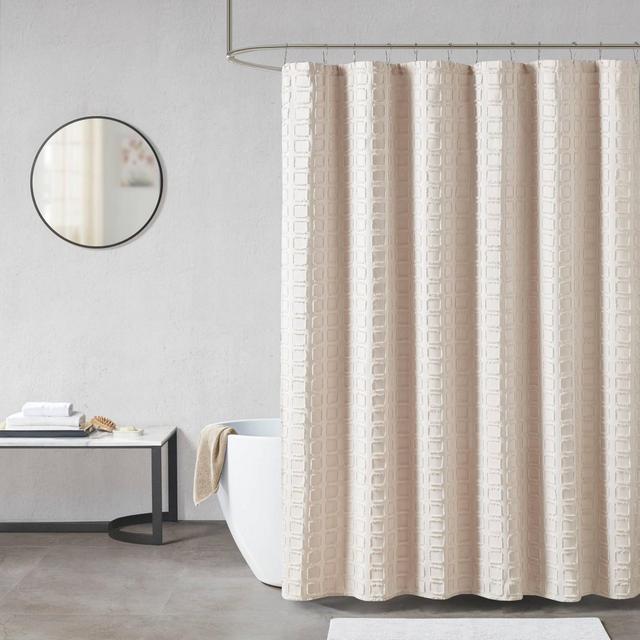 Gridd Woven Clipped Solid Shower Curtain Sand