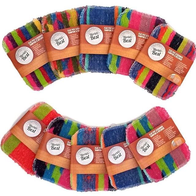 World's Best Flat Pot Scrubbers. Dishwasher Safe. Assorted Colors (3)
