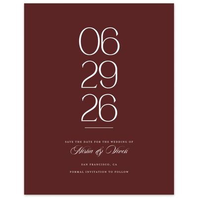 Maroon, Red Wedding Digital Save the Date - Grazio Portrait
