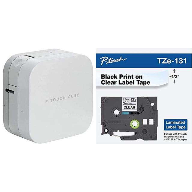 Brother P-Touch Cube Smartphone Label Maker, Bluetooth Wireless Technology & Genuine P-Touch TZE-131 Tape, 1/2" (0.47") Standard Laminated P-Touch Tape, 26.2 Feet (8M), Single-Pack
