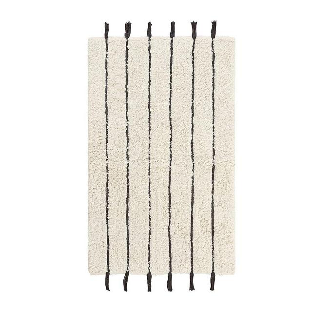 INK+IVY Arbor 100% Cotton Bathroom Rug, Non Slip, Medium Pile Bath Mat, Textural Stripe Tufted Design with Yarn Tassel Insert, Absorbent, Quick Dry, Spa Room Décor, 20"W x 32"L, Black/Neutral