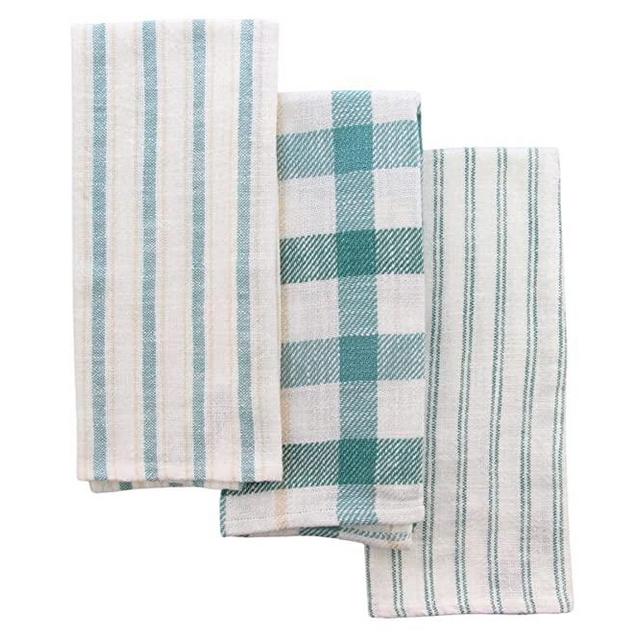 ASDJLK Cuisinart Oversized Kitchen Towels, Set of 3 - Slub Weave Cotton Fabric is Soft, Lightweight, & Quick Drying to Handle Cleaning, Wiping, & Drying Needs, 18 x 28 inches Dish Towels, Teal/Tan