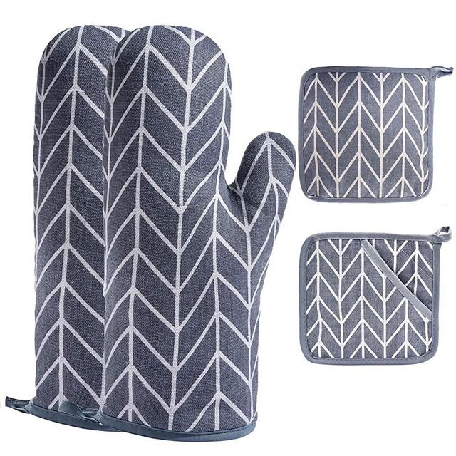 WinChange Oven Mitts and Potholders BBQ Gloves-Oven Mitts and Pot Holders with Recycled Cotton Infill Silicone Non-Slip Cooking Gloves for Cooking Baking Grilling (4-Piece Set) (Grey-02)
