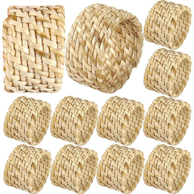 Napkin Ring Holders, Napkin Rings, Napkin Rings Set of 12, Napkin Ring Holders for Cloth Napkins, Round Serviette Rings, Napkin Ring Set, Napkin Ring Bulk - Light Brown