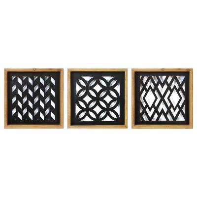 (Set of 3) Modern Wood and Metal Laser Cut Wall Décor Natural/Black - Stratton Home Décor