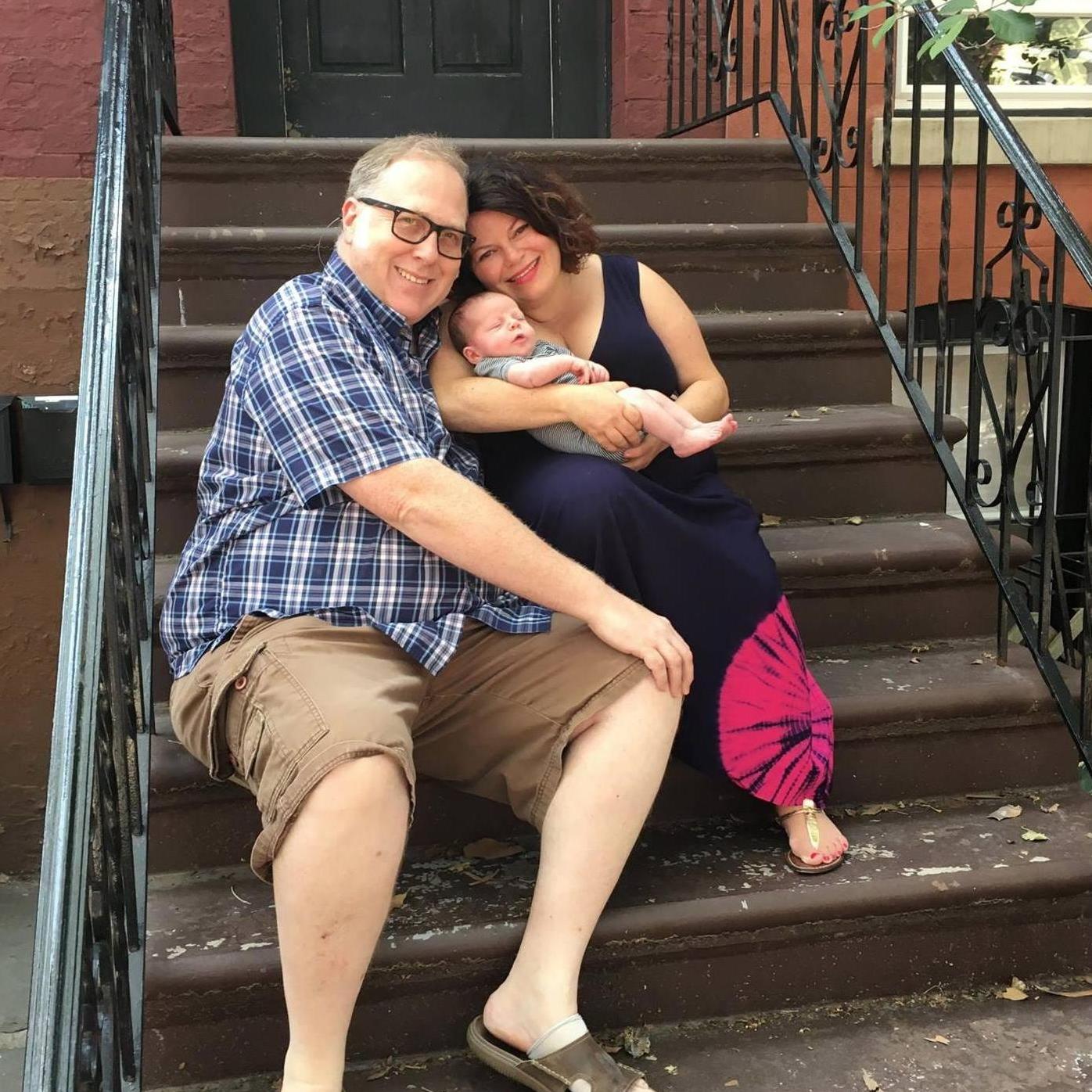 August 26, 2017: Our first real family picture, you know, the one where you actually shower and primp your hair (me). Look -- Colette was a brunette when she was a newborn!