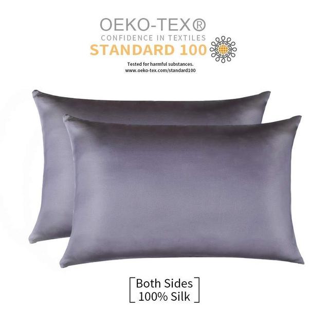 Jocoku 100% Mulberry Silk Pillowcases Set of 2 for Hair and Skin and Super Soft and Breathable Standard Size Nature Silk Pillowcases (Standard, Gray)