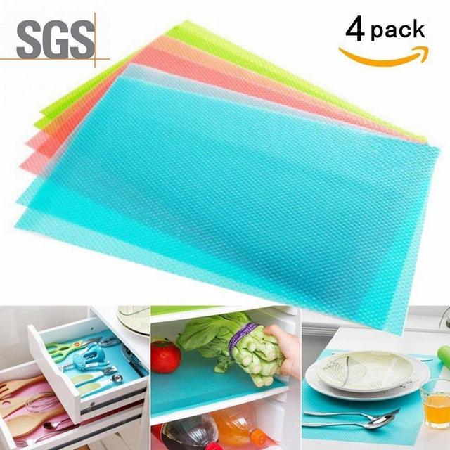 4 Pack Refrigerator Pads, UShow Can Be Cut Multifunctional Anti-bacterial Anti-fouling Anti-frost Waterproof Fridge Pads Shelves Drawer Table Mats - Random Color