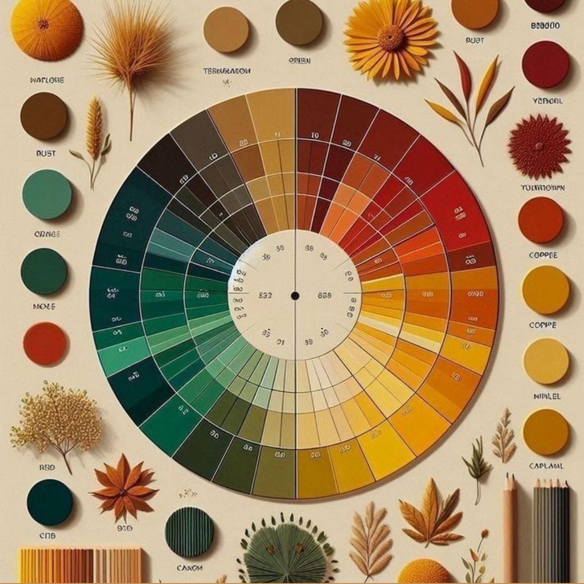 This is our fall color pallet. We would love to see guests dress to this pallet if possible. But also black is a color too :)