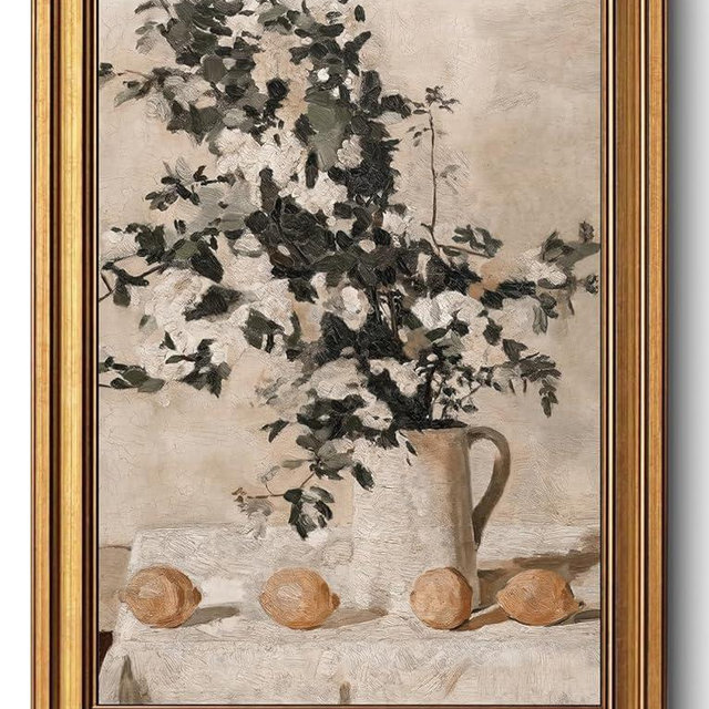 Gold Framed Wall Art Vintage Lemon and Floral Canvas Art Farmhouse Picture Wall Decor Antique Prints Rustic Kitchen Paintings Country Artwork for Bedroom Bathroom Living Room 12x16 Inch