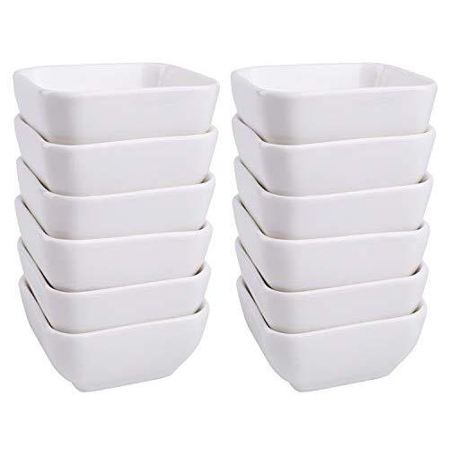 Lawei 12 Packs Ceramic Dip Bowls Set - 3 oz White Condiments Server Dishes for Sauce, Vinegar, Ketchup, BBQ