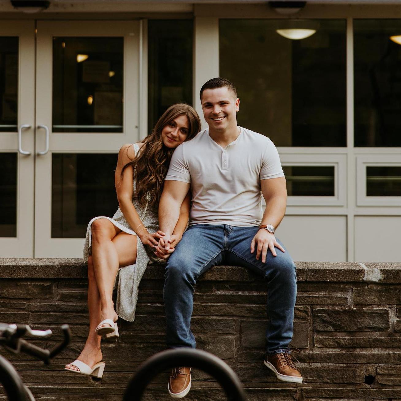 Engagement pictures in front of Scudder Hall, where Jenna & Chris shared their first kiss