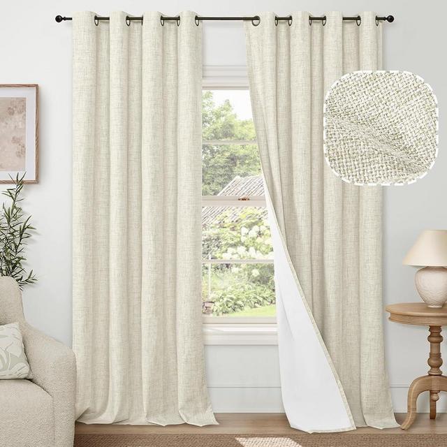 Lajode Blackout Curtains for Living Room/Bedroom - Linen Black Out Curtains 84 Inch Long Thermal Insulated Burlap Grommet Window Drapes for Farmhouse Darkening, 2 Panels, Each 52" Wide, Natural Cream