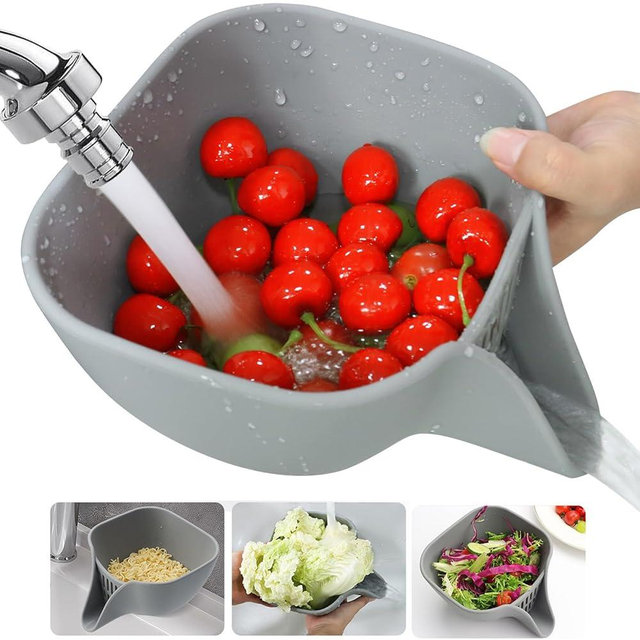 Mlijzard 2.4 QT Multifunctional Drain Basket with Spout for 1.5-3 QT,Small Silicone Kitchen Colander Strainer for Pasta,Berry,Fruits and Vegetables Salad,Dishwasher Safe,Small Family Design