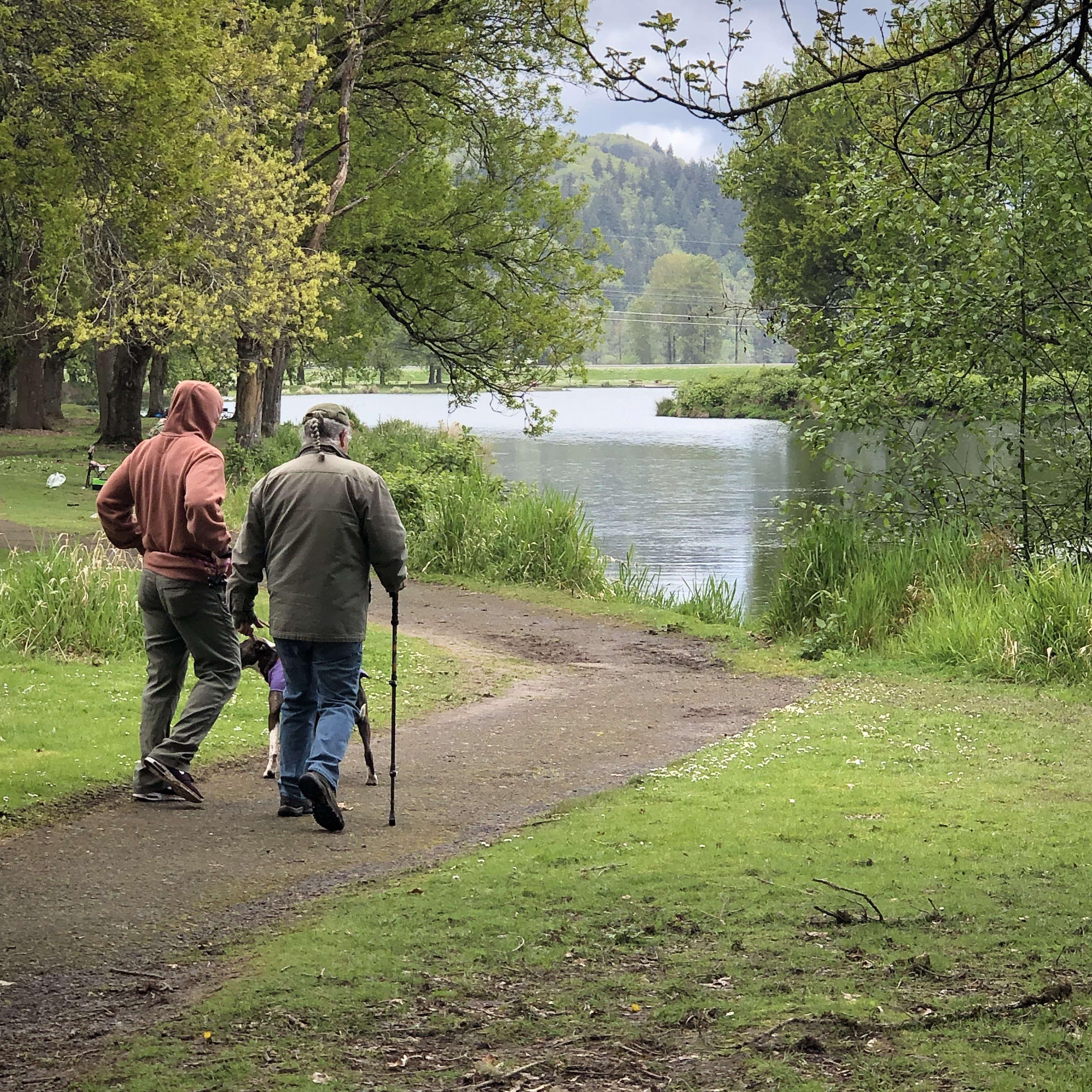 Robert & Jim walking Trojan Lake in Columbia County