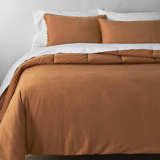 Full/Queen Heavyweight Linen Blend Comforter & Sham Set Warm Brown - Casaluna™
