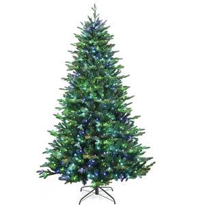 Goplus 8ft Pre-lit Christmas Tree, Hinged Artificial Xmas Tree w/ 670 APP Controlled LED Lights, 2956 PVC & PE Branch Tips, Indoor Holiday Festival Decoration for Residential Commercial Use