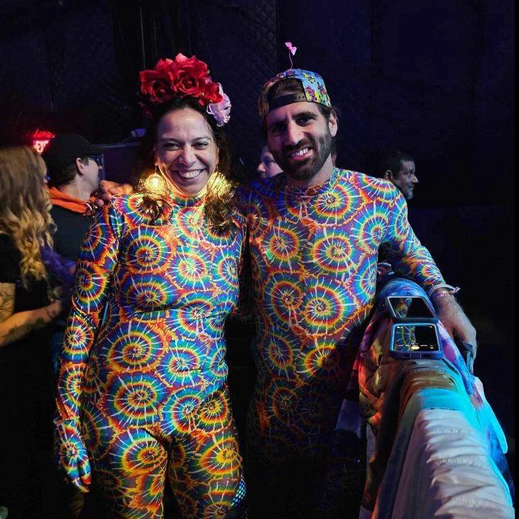 One of our iconic matching jumpsuits at Disco Biscuits (of course)