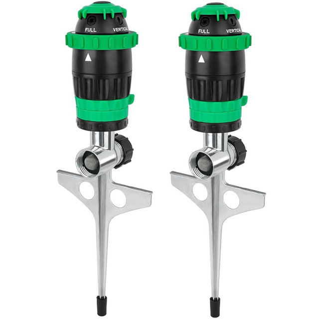 [2 Pack] RESTMO Gear Drive Sprinkler with Metal Spike Base, 5-Pattern Heavy Duty Gardening Watering System, Multi-Adjustable Lawn Sprinkle for Garden Plant, Flower Bed and Large Yard Area